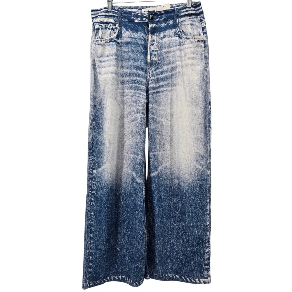 Mila Rosabella Faux Denim Pants Womens XL Printed Acid Wash Look Wide Leg Lounge